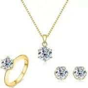 4CT Moissanite Jewelry Set Necklace Earrings Rings Solid 925 Sterling Silver-GRA