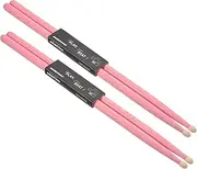 sourcing map 2 Pair Maple Wood Drumstick Anti Slip Handle Grips 7A Pink Classic Drum Stick Wood Tip for Drumming Musical Instrument Percussion