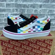 Vans Old Skool Rainbow Checkerboard Black Multicolor Little Kids Size 3 K New