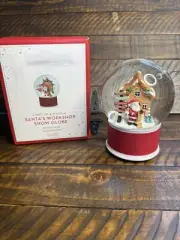 Pottery Barn Kids Light Up Musical Santa’s Workshop Snow Globe New