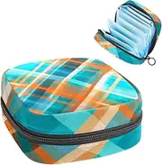 Period Bag,Sanitary Napkin Storage Bag,Blue and Orange Plaid,Tampon Bag for Purse