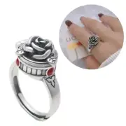 Retro Silver Openable with Box Rose Finger Jewelry Silver