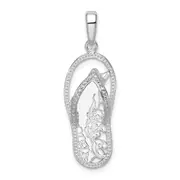 Sterling Silver De-Ani Rhodium-Plated 3D Cut-Out Dolphin Flip-Flop Pendant