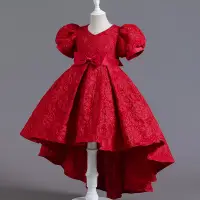 在飛比找蝦皮商城精選優惠-3-12歲女童公主洋裝 紅色白色粉色花童禮服 泡泡袖印花蝴蝶