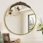 Round Vintage Mirror Gold Brass Mirror Framed Ornate Circle Wall Hanging Mirrors