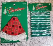 Vintage 9 inch The Christmas Collection Tree Skirt & 6' Crystal Bead Garland '94