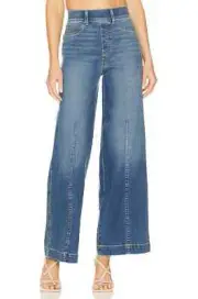 Spanx L89810 Vintage Indigo Women's Seamed-Front Wide-Leg Jeans Size XL
