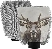 XYMZR Elk Portrait Vintage Absorbent Microfiber Car Wash Mitt, Funny Cute Anime Scratch Free for Cars Cleaning, Home Cleaning Mitts, 2 Pack, 10.24” L x 7.09” W