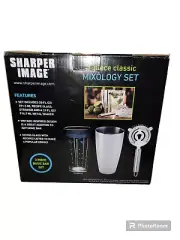 New Sharper Image Mixology Set - Metal Cocktail Shaker, Strainer & Recipe Glass