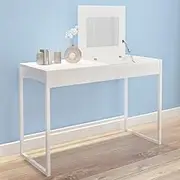 Elegant Vanity Table with Mirror and Storage | White Wooden Makeup Desk with Flip-Up Tops | Ideal Girls Dressing Table with Drawers | Bedroom Dresser Set | 115 x 50.5 x 77.5 cm