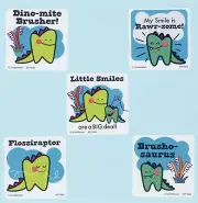 15 Dino-Mite Dental Large Stickers - Tooth, Brushing, Dinosaur - Patient
