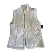 Women M Lauren Ralph Lauren Reversible Cream Vest Sherpa Lined Quilted New $179