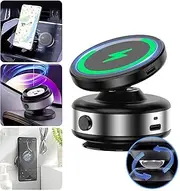 Foluu Wireless Charger Car Magnetic Phone Holder, 360° Rotatable Car Navigation Holder, Double-sided Magnetic & Vacuum Adsorption, for Windshield, Dashboard, Kitchen, Bedroom, Office