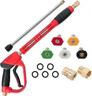 High Pressure Washer Gun 5000 PSI, Power Washer Gun with Replacement Wand Extension, 5 Nozzle Tips, 1/4''Quick Connect Plug and M22-14mm & M22-15mm Fitting, 40 Inch