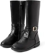 [PATPAT] Girls Knee-High Fashion Boot Side Zipper and Buckle Strap Riding Boots