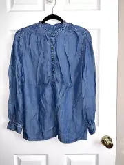 NWT CHICO'S Touch of Cool Drama Lyocell Half Button Long Sleeve Blouse Sz 1/Med