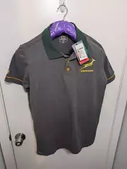NWT Springboks South Africa Rugby Polo Shirt Asics Mens Size L Gray Buttons