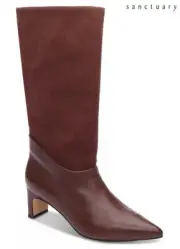 SANCTUARY NIB PRAISE POINTED TOE CARAMEL CAFE LEATHER/SUEDE SLOUCH BOOTS. 8.5 M