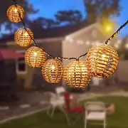 Rattan Wire Ball Style Decorative Lantern String Lights - 10 Lights Globe Rattan Wicker Ball String Lights Indoor Outdoor Patio String Light for Home Pergola P