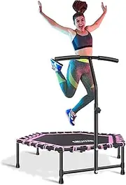 Newan 45'' Fitness Trampoline with Adjustable Handle Bar, Silent Trampoline Bungee Rebounder Jumping Cardio Trainer Workout for Adults - Mini Trampoline Max Limit 330 lbs