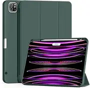 GKABXY New iPad Pro 12.9 Case 2022 (6th Gen)/ 2021 (5th Gen)/ 2020 (4th Gen) with Built-in Pencil Holder, Slim Soft Back Shell Smart Cover for iPad Pro 12.9 Inch, Dark Green
