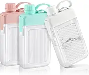 Amyhill 3 Pcs Flat Water Bottle 15oz A5 Travel Bottles Leak Proof Slim Square Memo Flask Plastic Portable Travel Mug for Outdoor Sports Fitness Camping Hiking Cycling(White, Pink, Green)