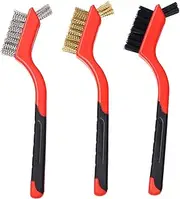 Glarks 3Pcs 7" Wire Brushes Set with Nylon/Brass/Stainless Steel Bristle Brush and Curved Handle Grip for Deep Cleaning and Removing Rust Stains, Dirt, Paint