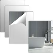 [Olicky] Pack of 4 Self-Adhesive Tile Mirrors 40 x 30 cm, Adhesive Mirror Tiles, Acrylic Decorative Mirrors, Wall Decoration