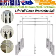 Lift / Pull Down Wardrobe Hanging Rails Clothes Hanger Storage Space Adjustable