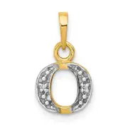 14k and Rhodium Polished .01ct Diamond Initial O Charm