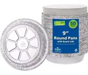 Aluminum Pans 9”x 1 5/8" 50 Round Disposable Foil Pans With Lids Takeout Plates