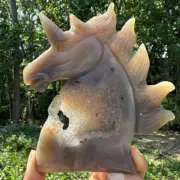 305g Natural agate geode unicorn skull qcrystal cluster quartz healing gift