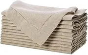 Pure Linen Oversized Napkins 12 Pack - Pure Linen Hemstitch Napkins - (Set of 12) Size 20x20 Natural - Hand Crafted and Hand Stitched Napkins with Hemstitch detailing on Genuine Linen Fabric