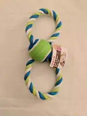 New Just Paws Double Rope and Ball Tug Fetch Toss Pet Dog Puppy Toy Blue/Green