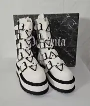 Women's DEMONIA SLACKER-160 White 2" Platform Mid-Calf Goth Boots Size 6