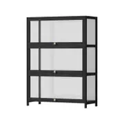 Oikiture Display Cabinet Bamboo Storage 3-Tier Shelves Clear Black
