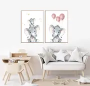 [Namly Design] Posters - Elephants and Pink Balloons / Set of 2