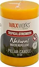 Waxworks Tropical Strength Citronella Pillar Candle- 20 Hour Burn Time Mosquito Repellant Candle for Outdoor Use - Long Lasting Citronella Candle - White
