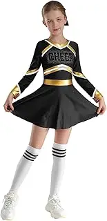 [Linjinx] Kids Girls V Neck Long Sleeve Cheerleading Dance Dresses Halloween Fancy Party Dress Up