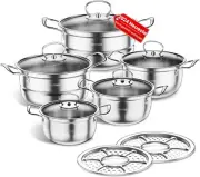 Stainless Steel Saucepan Set, Large Cookware Induction Saucepan Set, Pots wit...