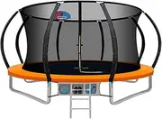 Everfit Trampoline for Kids 8ft 10ft 12ft 14ft 16ft Rebounder Round Trampolines, Outdoor Bouncing Children Gift, Step Ladder Enclosure Safety Net Cover Family Christmas Birthday Orange