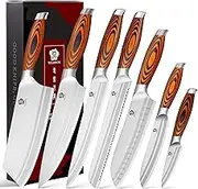 WILDMOK 7 Piece Knife Set, Chef Knife Set with Bone Chopper, German Steel Kitchen Knife Set with Pakkawood Handle, Perfect Cutlery Gift