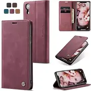 owlhold Case iPhone XR Flip Case iPhone XR Leather Case Premium Soft Vintage Nubuck Leather Foldable Stand Protective Case Card Slot Stand Function Mobile Phone Case iPhone XR - Wine Red