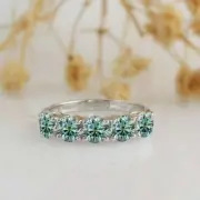 2.50Ct Round Cut Five Stone Blue Moissanite 925 Silver Sterling Wedding Ring