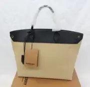 Burberry Society Cotton, Canvas & Leather Tote Bag LL6 Honey & Black
