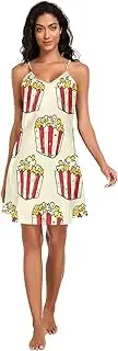 [RPLIFE] Popcorn Yellow Women Full Slips, Satin Cami Dress, Sleeveless Night Shirts for Woman