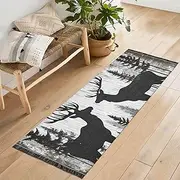 QGBYMX Elks Vintage Forest Washable Runner Rug 2’ x 6’ Non Slip Kitchen Runner Rug for Hallways Entryway Patio Living Room Floor Carpet Runner- Soft Thin Mat for Family Pet