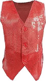 [Carnavalife] Boys Girls Sequin Vest Hip Hop Vest Costume for Kids Party Dance Graduation 1-12 Years
