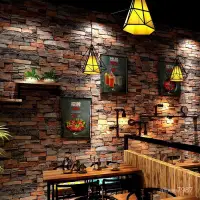 在飛比找蝦皮購物優惠-複古懷舊3D立體仿磚紋磚塊磚頭墻紙咖啡館酒吧餐廳文化石紅磚壁