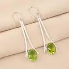 Natural Peridot Gemstone 925 Sterling Silver Handmade Drop/Dangle Earrings 2.63"